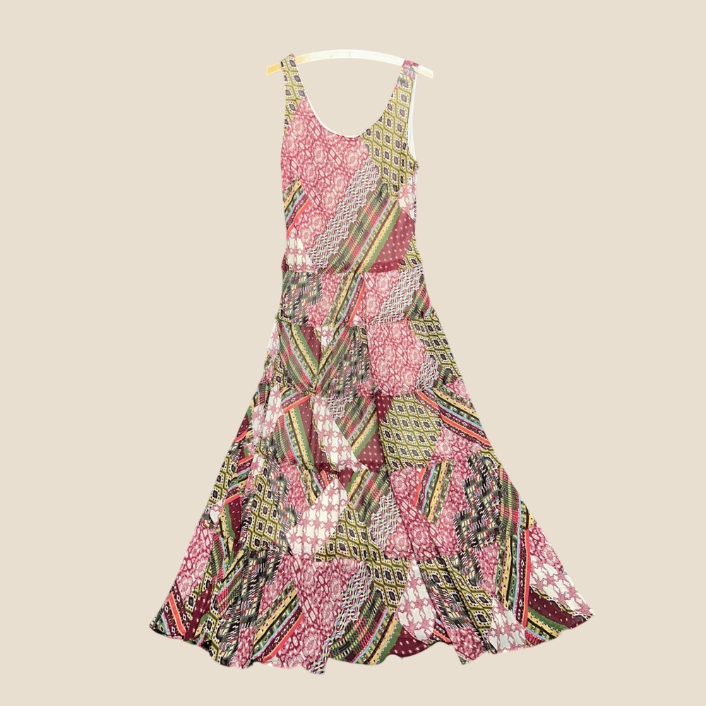 Flowy tiered Midi dress chiffon patchwork artsy eclectic Whimsygoth hippie gypsy